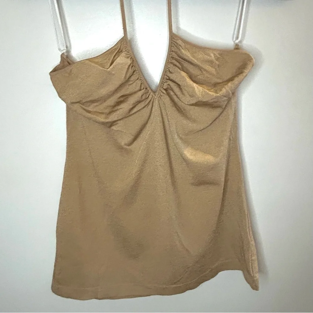 Dolce & Gabbana Limited Release Ribbed Tank Golden Fawn V Neck Halter Tie Top 46 - Picture 5 of 11